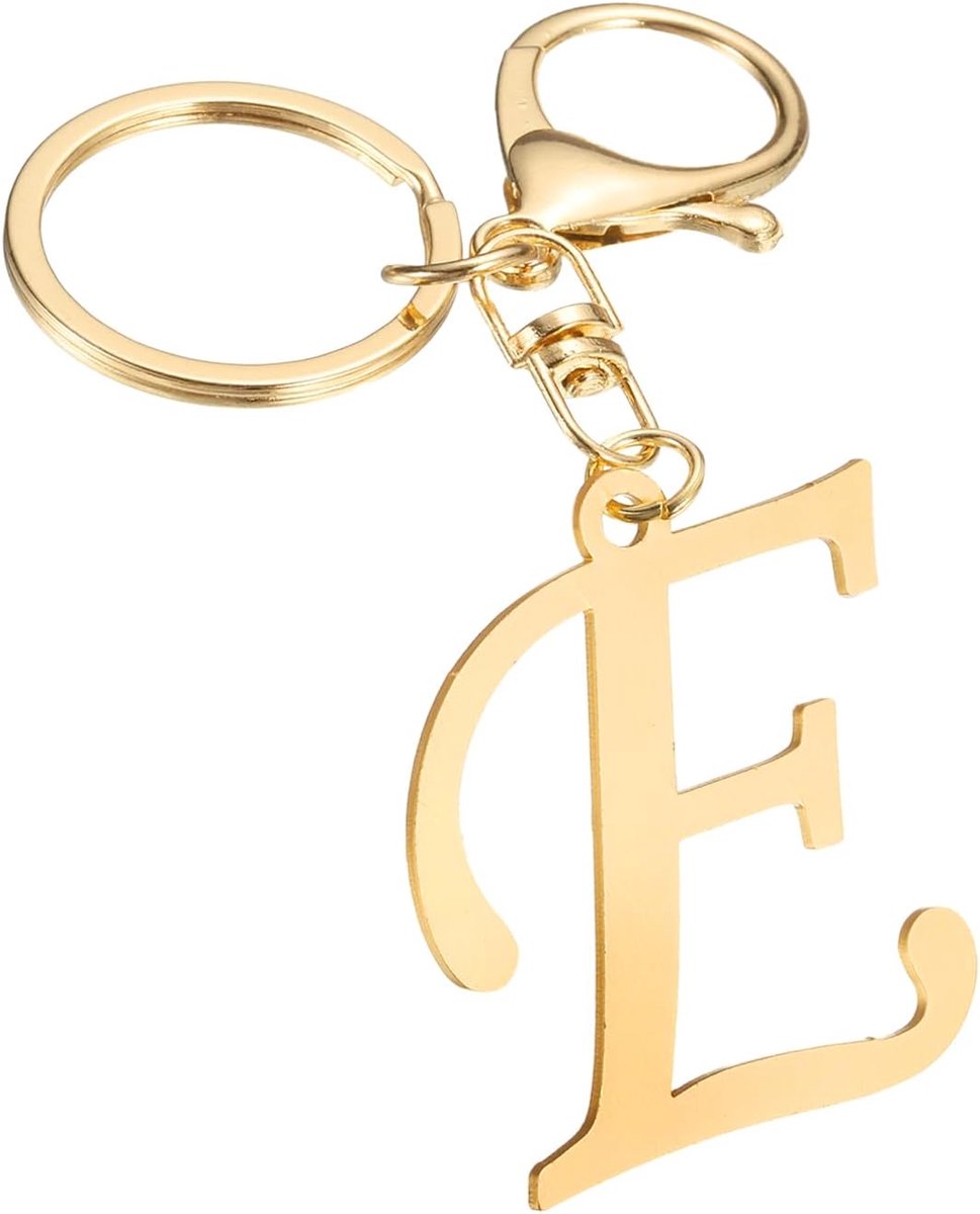 Sleutelhanger met initiële letters, roestvrij staal, letter E sleutelhanger, alfabet A-Z, sleutelringen voor dames, handtas, portemonnee, charm gepersonaliseerd cadeau