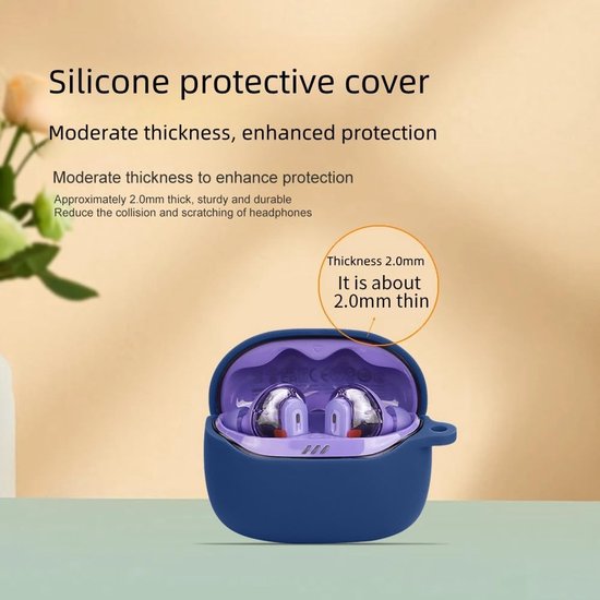 Hoesje compatibel met JBL Tune Beam 2, krasbestendig, schokbestendig, siliconen hoes compatibel met JBL Tune Beam 2 Bluetooth oortelefoon. Marineblauw van hoesje — afbeelding 2