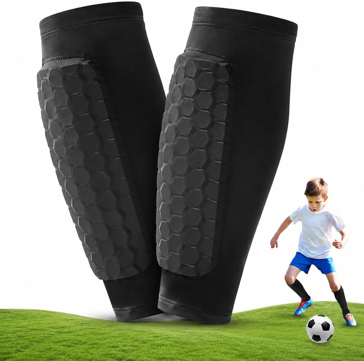 Scheenbeschermers voor kinderen, schokbestendige scheenbeschermers voor voetbal met 2 paar voetbalsokken, skiguard sokken voor mannen en vrouwen, kuitbescherming voor voetbal