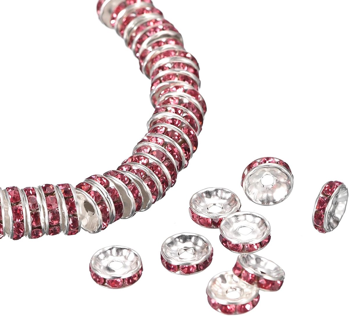 Kralen 6 mm, rondelle spacer-kralen verzilverd strass rood roze facetkralen rond maken van armbanden, halskettingen en sieraden