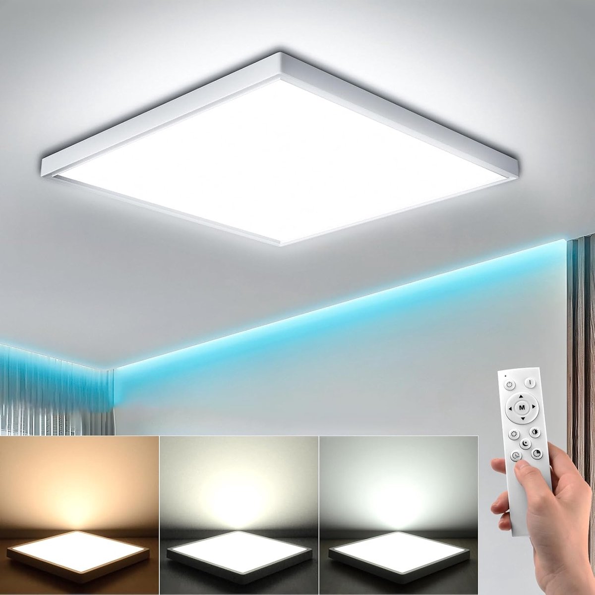 LED plafondverlichting voor slaapkamer, 36W 3240LM dimbare plafondlamp met afstandsbediening, 3000K-6500K vierkante inbouwplafondlamp voor woonkamer, slaapkamer, keuken, badkamer, wit, 30CM