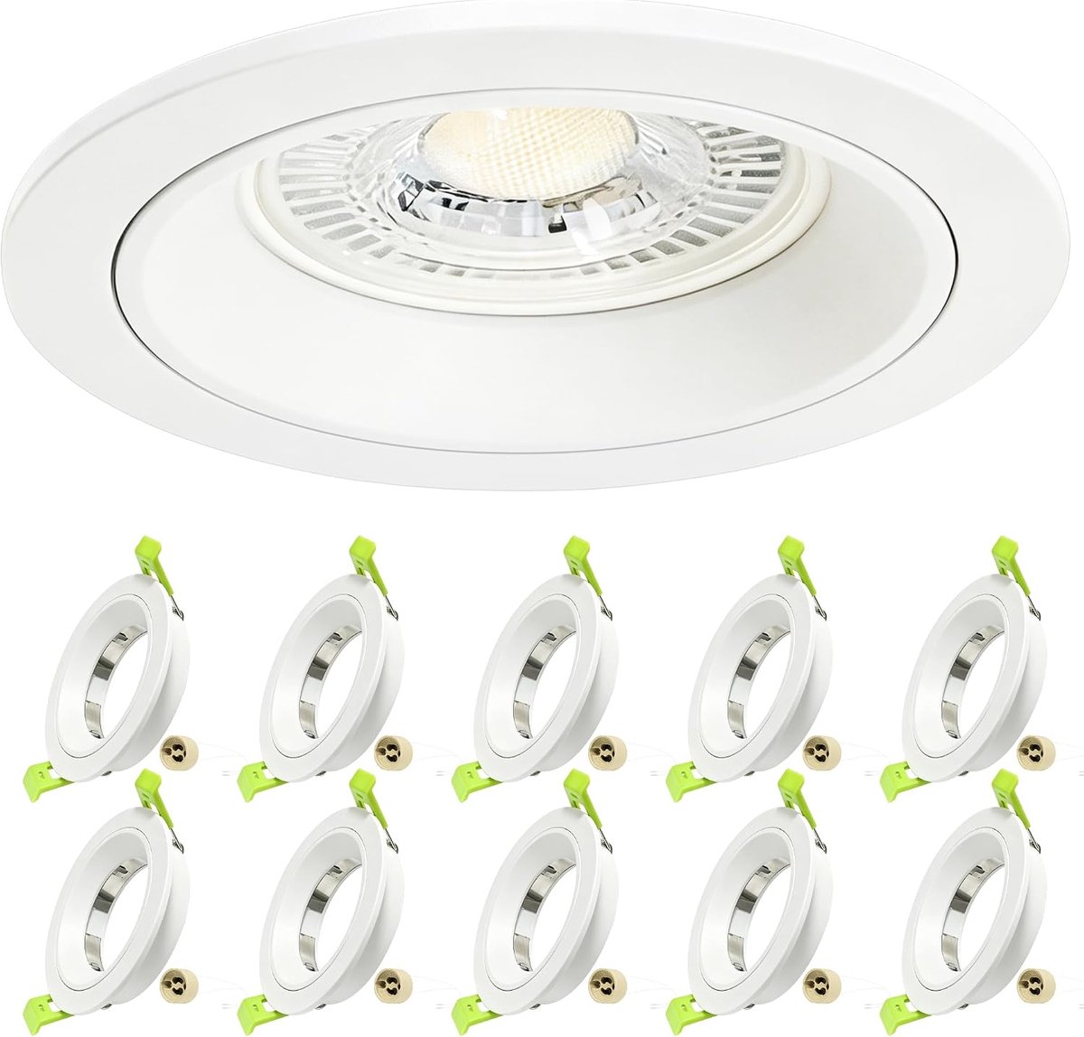 Inbouwframe 10 Stuks, Aluminium Inbouwring met GU10 Fitting, Plat Spotframe, Lichtbron Niet Inbegrepen, Zaagmaat Ø75 mm, Geschikt voor Badkamer, Keuken en Woonkamer, Wit