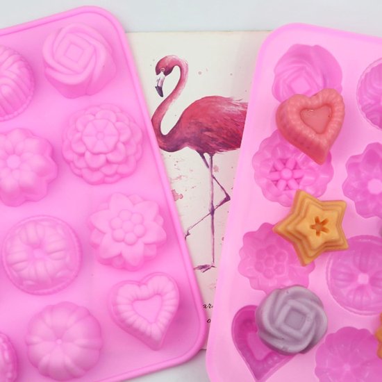 2 stuks 12 bakvormen siliconen bloem zeep vorm muffinvorm cake brood vorm siliconen puddingvorm bloemen cakevormen chocolade jelly snoep bakvorm (roze) — afbeelding 3