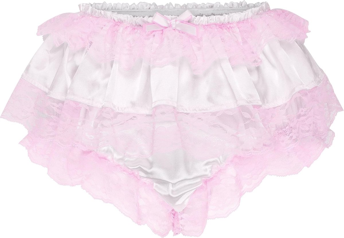 Sissy Satijnen Slip Met Rokje Kant Lingerie | Uitlopende Overlaag, Ruches Langs De Zoom, Rekbare Tailleband, 7 Kleuren, Maten S-XXL