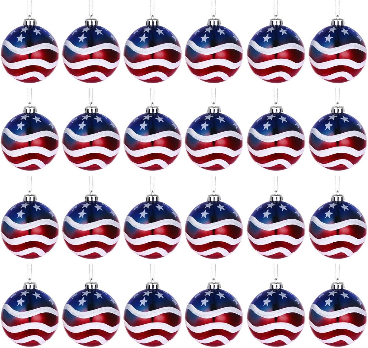 24 stuks kerstbal ornamenten Amerikaanse vlag voor kerstboomfeesten festival decoratie, 8,0 cm (MC3-D3)