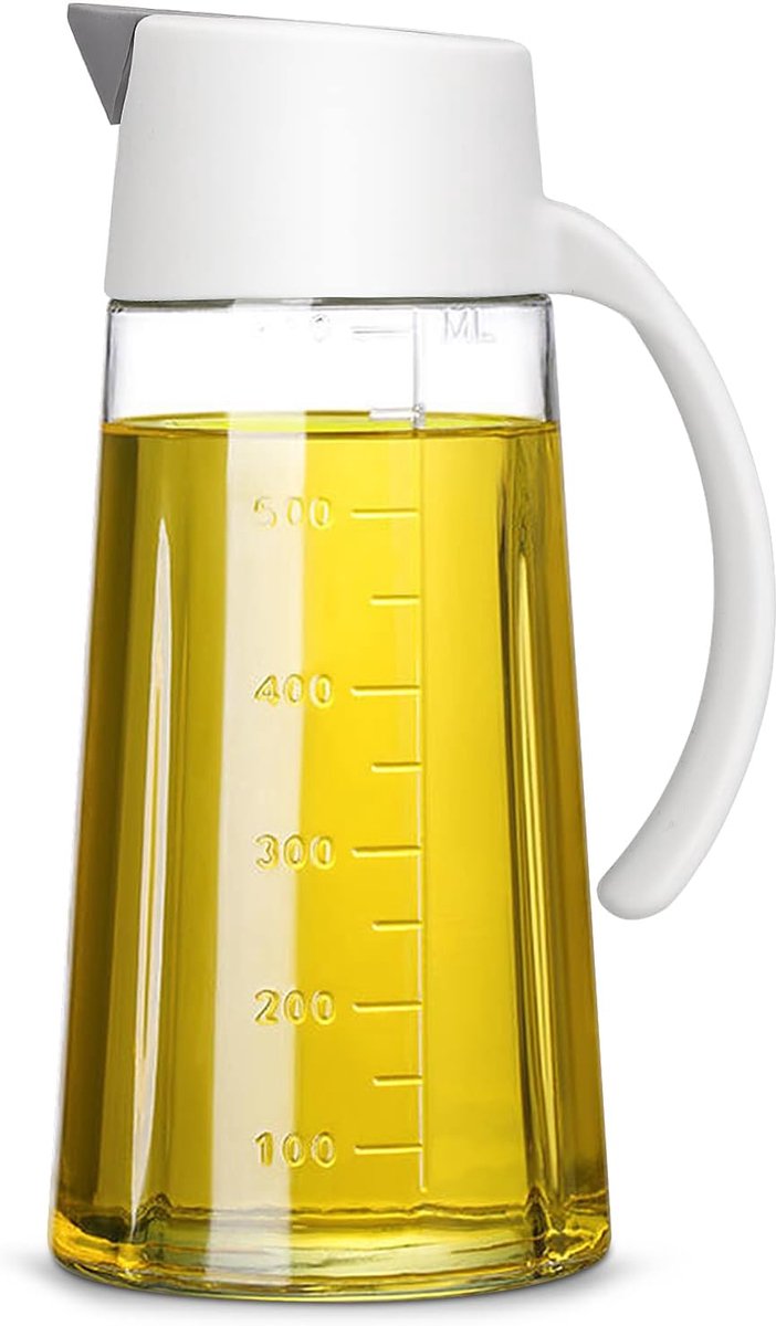 650 ml olijfoliefles, automatisch openen en sluiten, glazen oliefles met antislip greep, voor sojasaus, olijfolie, azijn (wit)