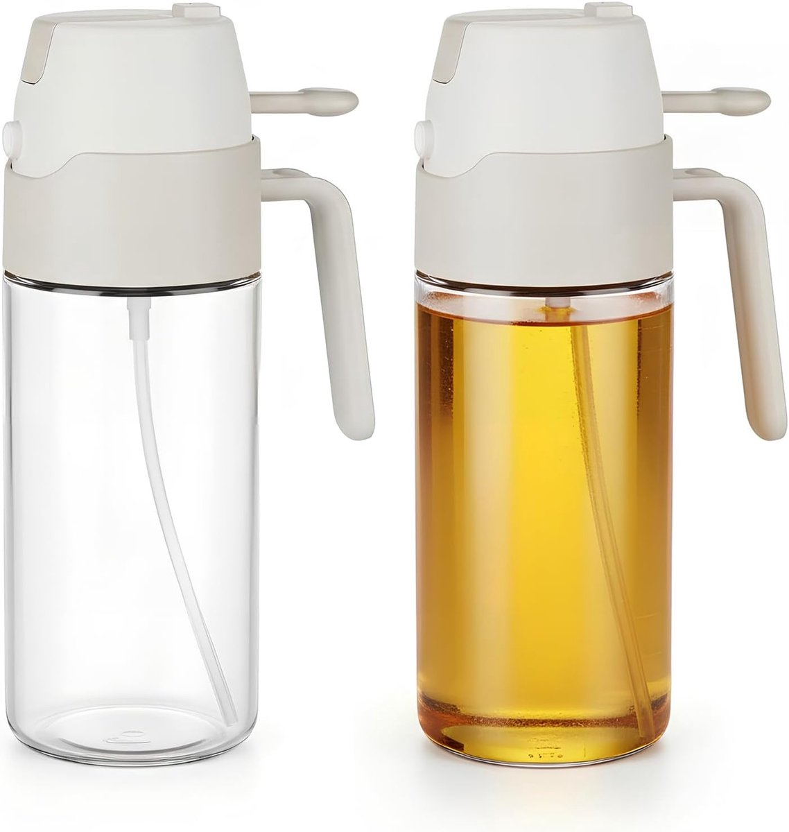 Oliesproeier, 2-in-1, 2-in-1 sproeier en olieschenktuit, 550 ml, glazen fles voor de keuken voor luchtfriteuse, grillen, salade (wit)