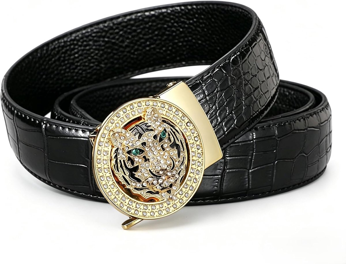 riemjurk voor heren met premium leren schuifriem met eenvoudiger verstelbare casual accessoires met automatische sluiting (120 cm goud)