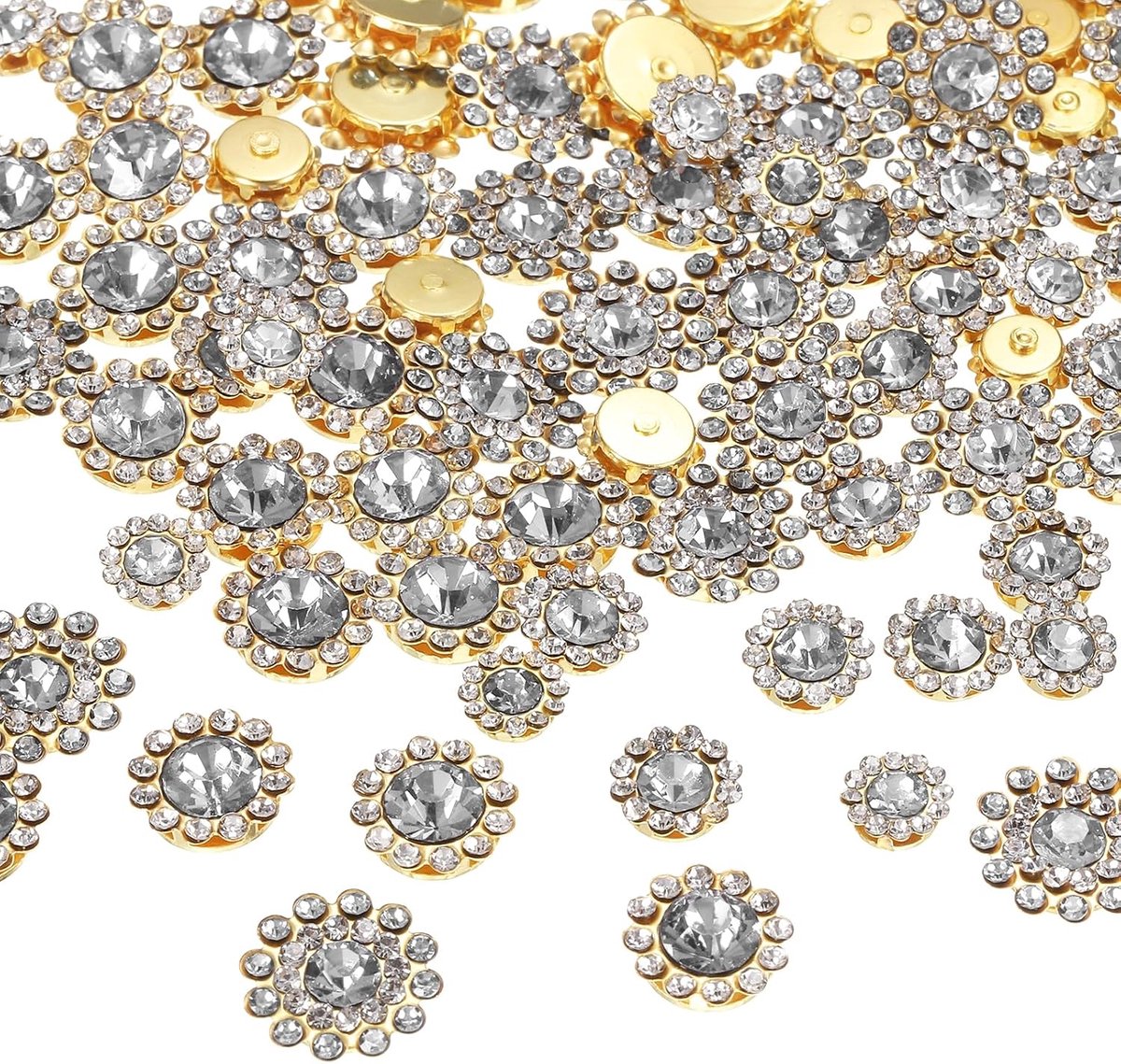 100 stuks strass naaien 8 mm 10 mm 12 mm 14 mm kristallen glas bloem klauw metalen basis voor kleding schoenen gesp riem handwerk, transparant wit
