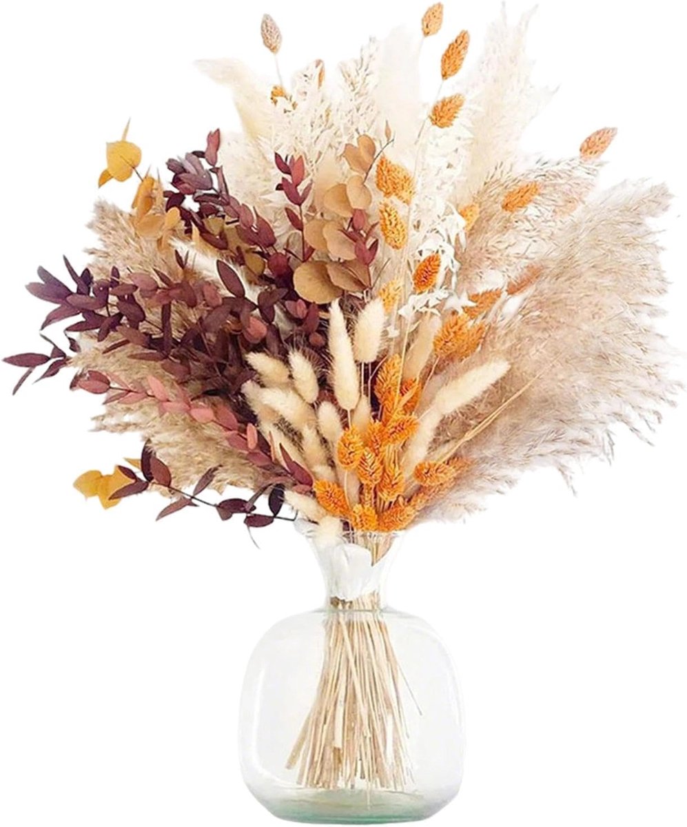 64 stuks decoratieve pampa's, decoratieve droogbloemen combinaties meerdere natuurlijke gedroogde bloemen woondecoratie Boheemse stijl voor eettafel bruiloft party decoratie
