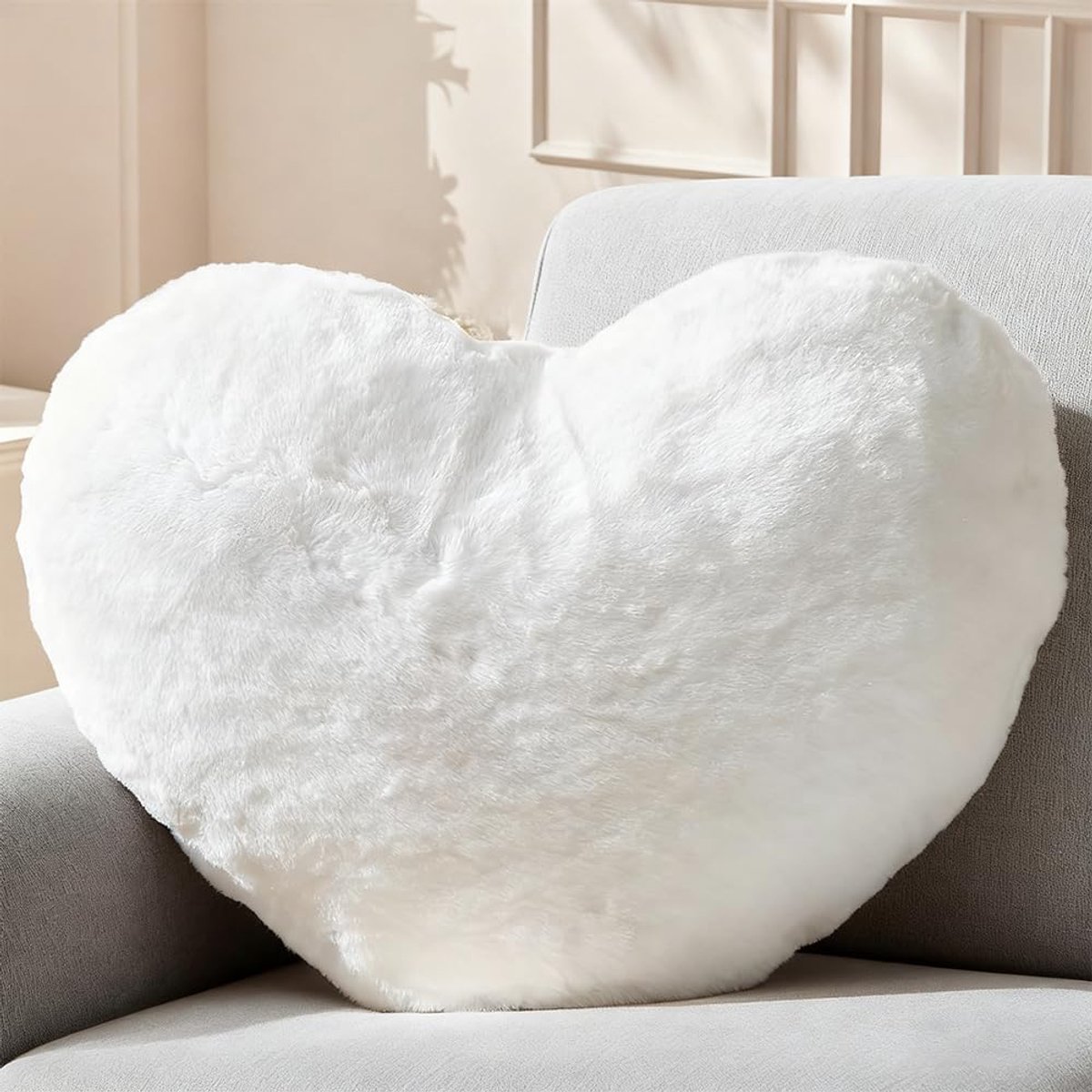 Knuffelkussen, wollig, hartkussen, kinderkamer, decoratie, hartvormig kussen, knuffelkussen, Valentijnsdag of Moederdag, romantisch cadeau voor verjaardag, voor bank, bed en reizen (wit)