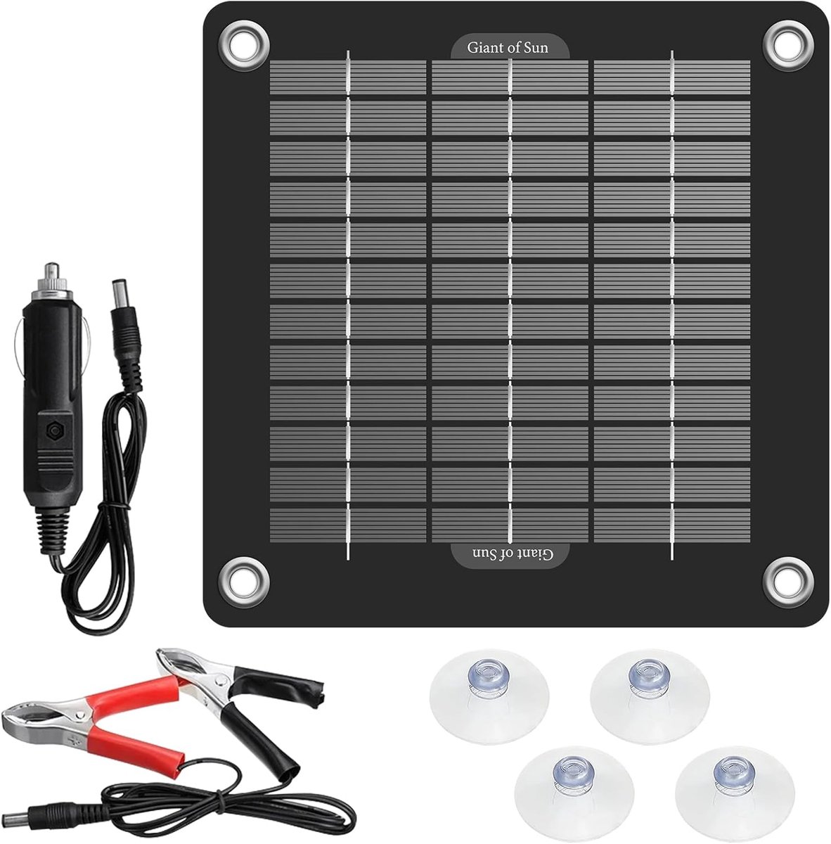 12 V 10 W zonne-auto-acculader, zonnepaneel, auto-acculader, draagbaar zonnepaneel, noodstroomvoorziening, adapter voor auto, camper, boot, motorfiets