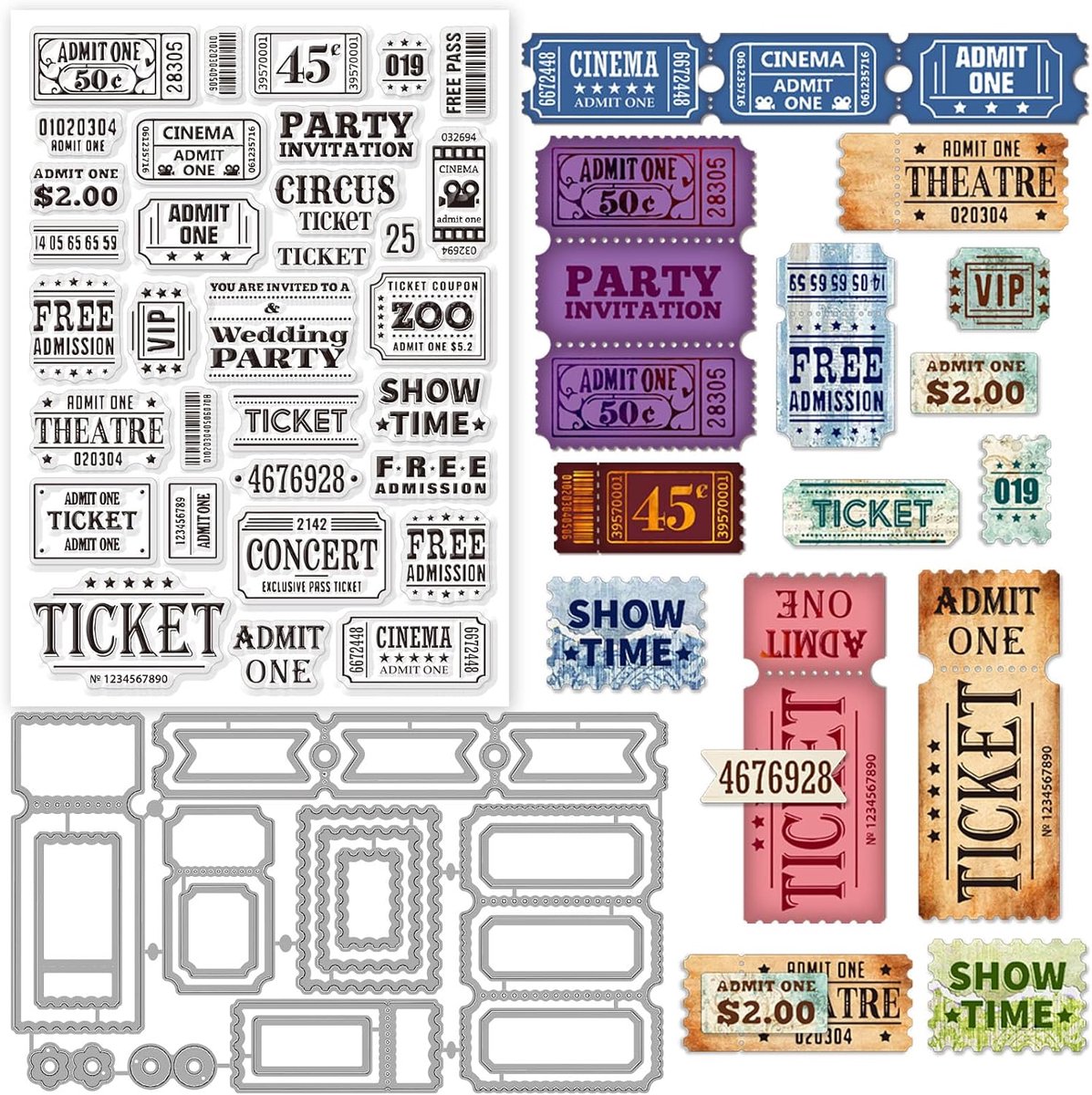 Vintage Ticket Tekst Clear Stempels en Labels Frame Snijmallen Set voor DIY Scrapbooking Kaarten Maken Decoratieve Fotoalbum Notebook