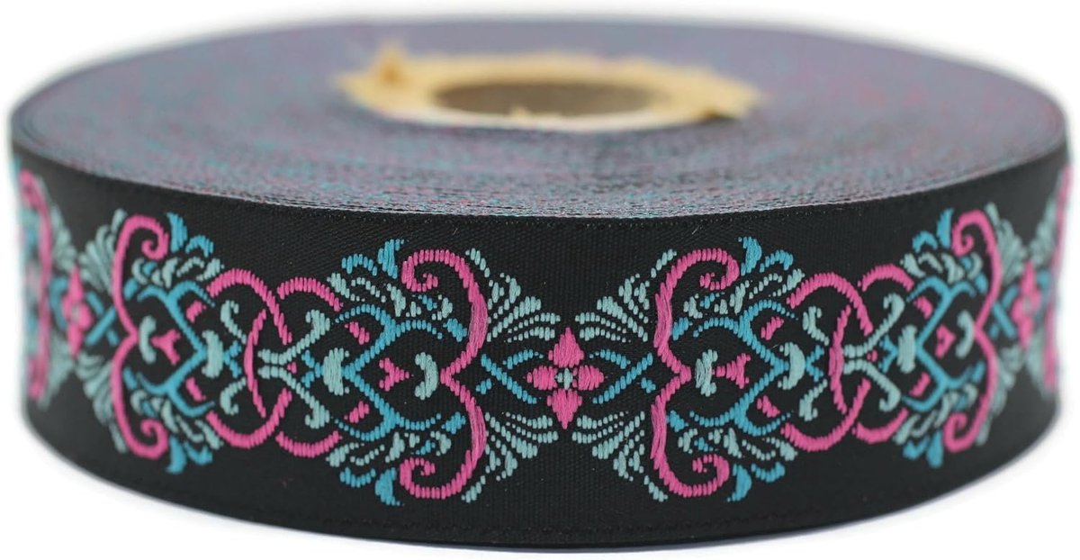 10 meter 25 mm roze en donkerblauw jacquard lint Scandinavisch patroon geweven rollen lint stof geborduurd handwerk kleding fournituren hobby decoratie naaien middeleeuws 25976-V5