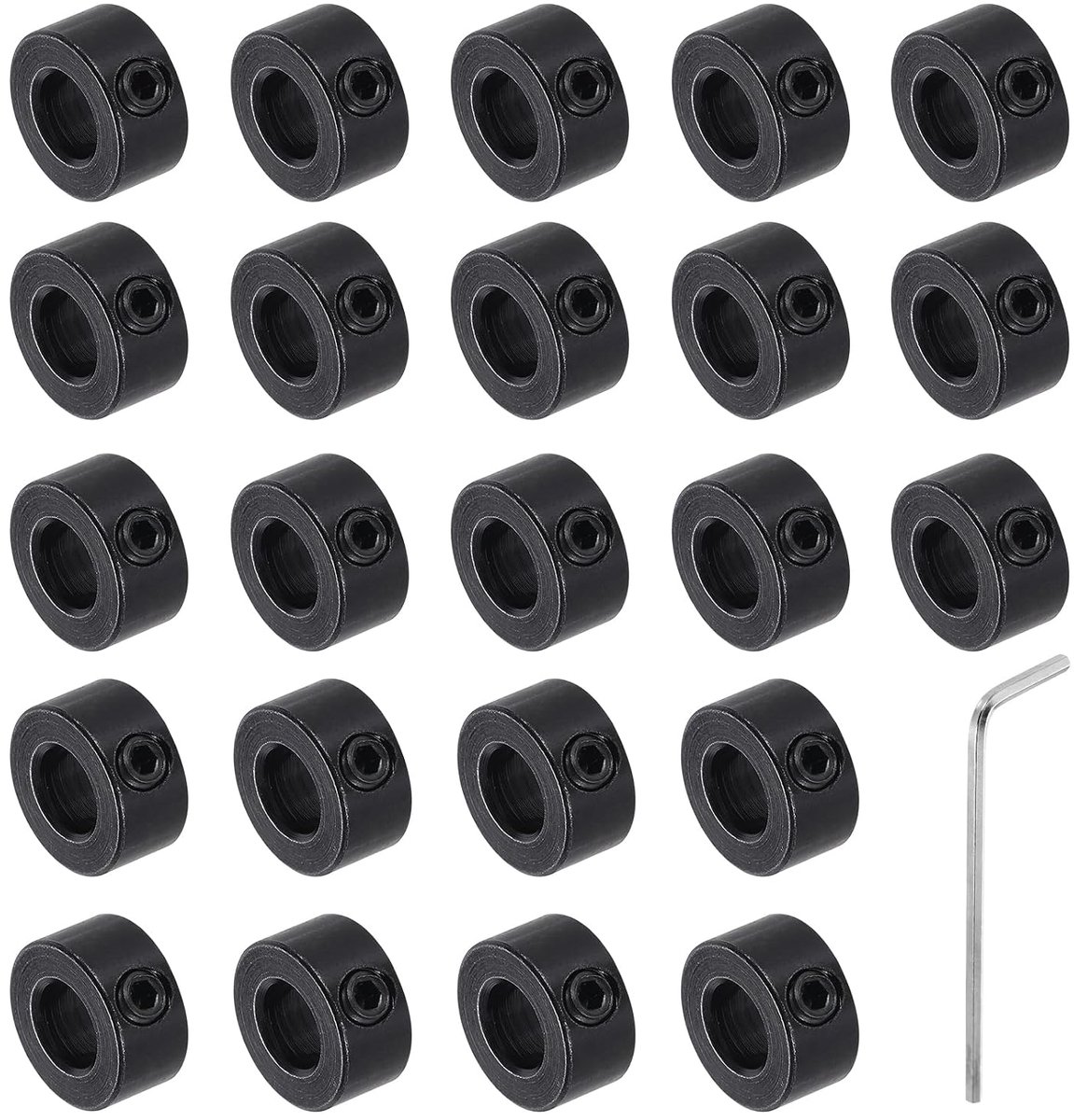 24 stuks zwarte borgschroefringen 5,05 mm boring, 10 mm buitendiameter, 5 mm breed, landingstreinstop, diepteringsringen voor boren van koolstofstaal