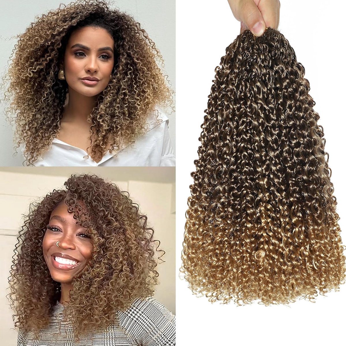 Kinky Curly gehaakt haar, 8 stuks, micro twist, gehaakt, synthetische krullende vlechten, haarextensies voor zwarte vrouwen. (T33/27, 27, 25,4 cm)