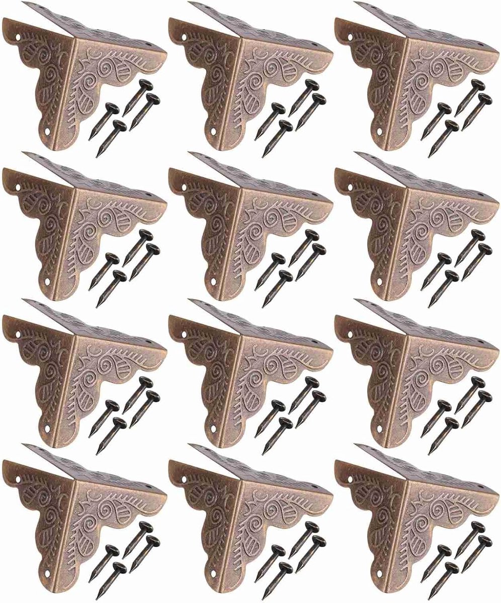 12 Stuks Meubels Hoek Protector Doos Sieraden Gift Case Hoek Metalen Hoek Guard voor Box Kasten, Tafelhoeken, Meubels (koper)