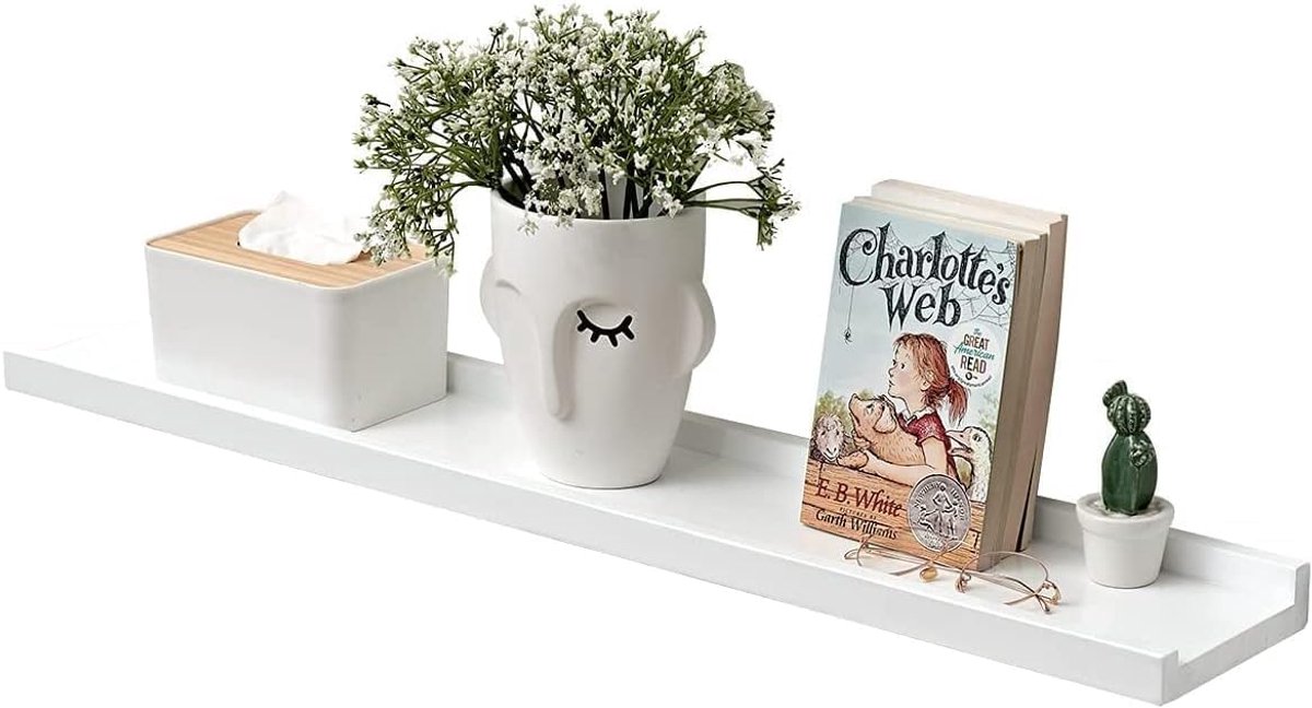 Wandplank Wit, Fotolijst Wit massief eikenhouten plank wit zwevend plank voor fotolijsten en decoratie voor slaapkamer, keuken, studeerkamer 80cmx15cm