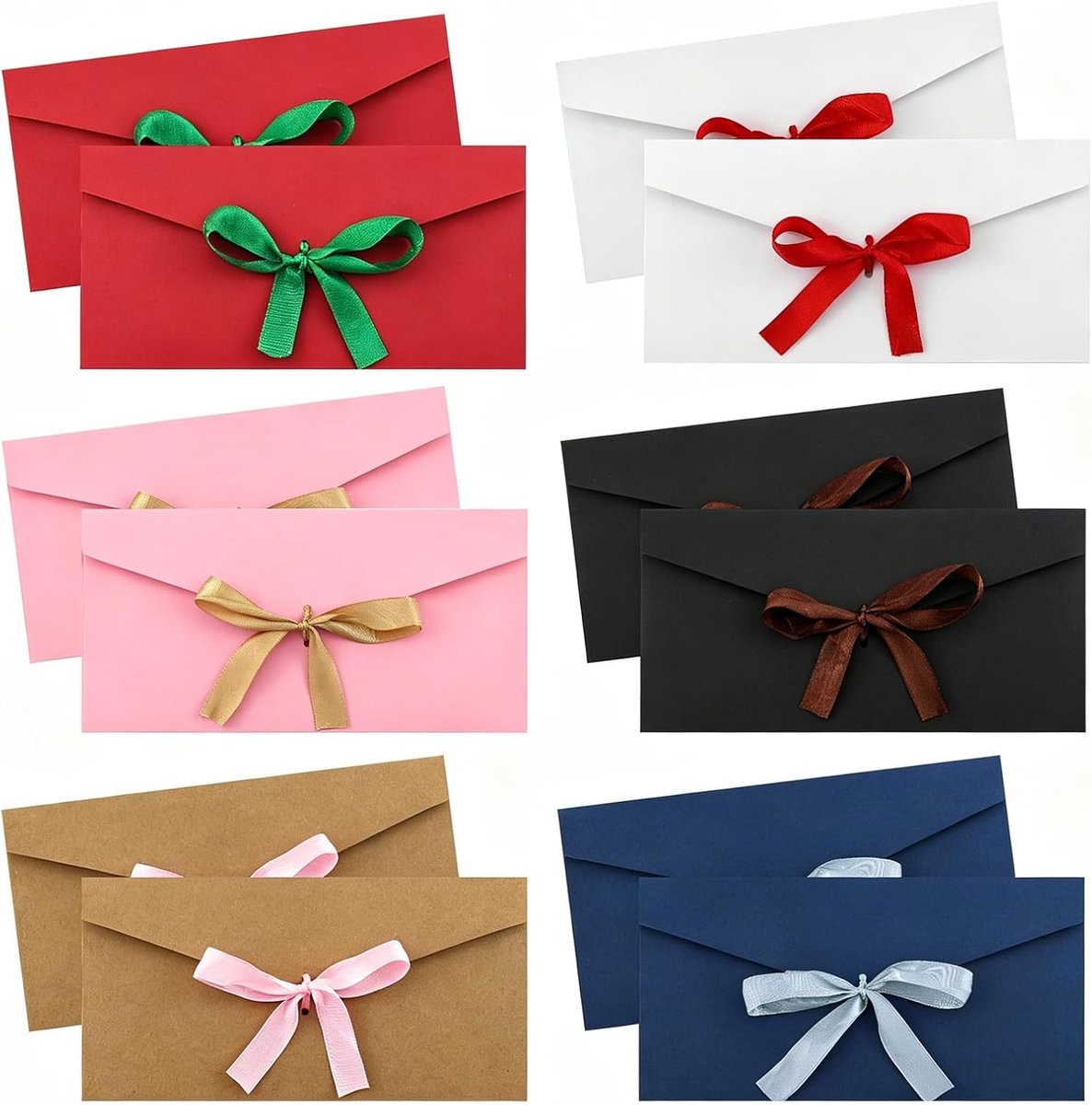 12 stuks geschenkenveloppen, grote enveloppen met lint vintage envelop voor uitnodigingen, Kerstmis, nieuwjaar, 22 x 11 cm (6 kleuren)