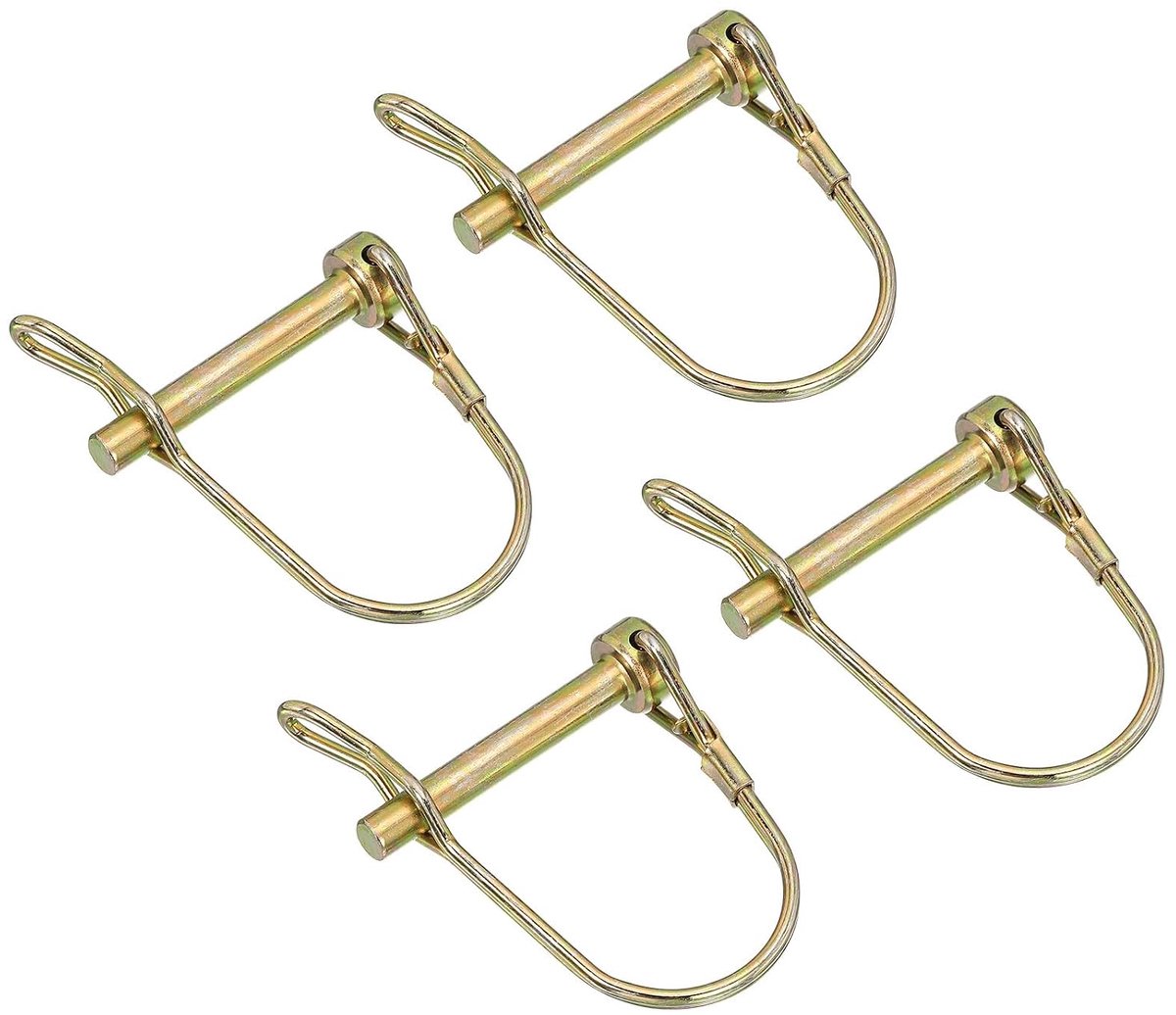 4 stuks asbeveiligingspen met oor, 1/4 inch x 1-5/8 inch trekhaak, ronde pto-pen voor boot, kajakaanhanger, tractor, wagen, goud