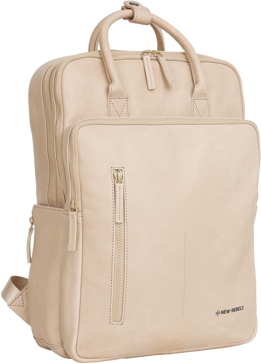 New Rebels Obsidian Milwaukee Beige Leren Laptoprugzak 15.6 inch Premium Werktas Schooltas Business 18 Liter Echt Leer