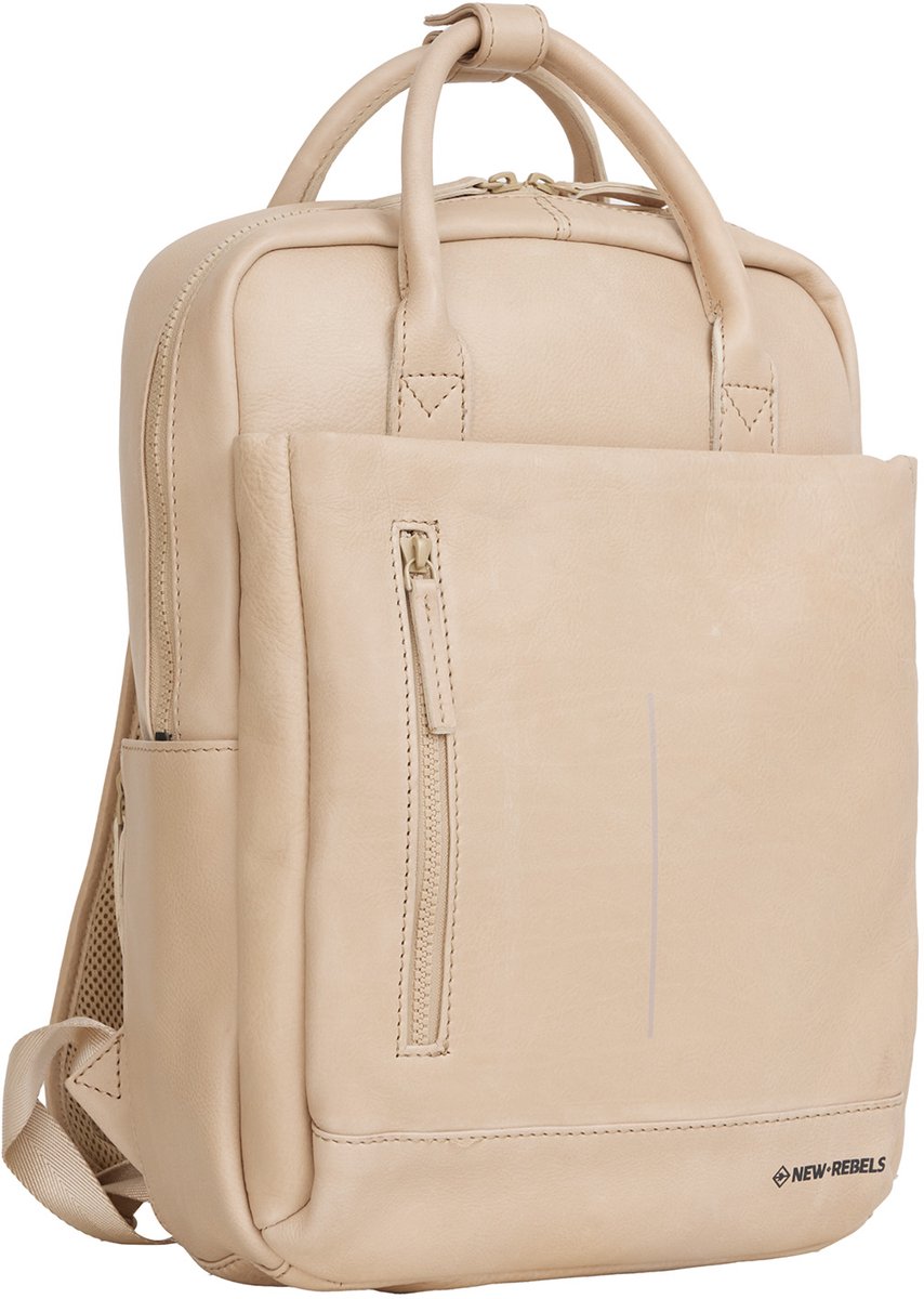 New Rebels Obsidian Miami Beige Leren Laptoprugzak 13 inch Premium Werktas Schooltas Business 10 Liter Echt Leer