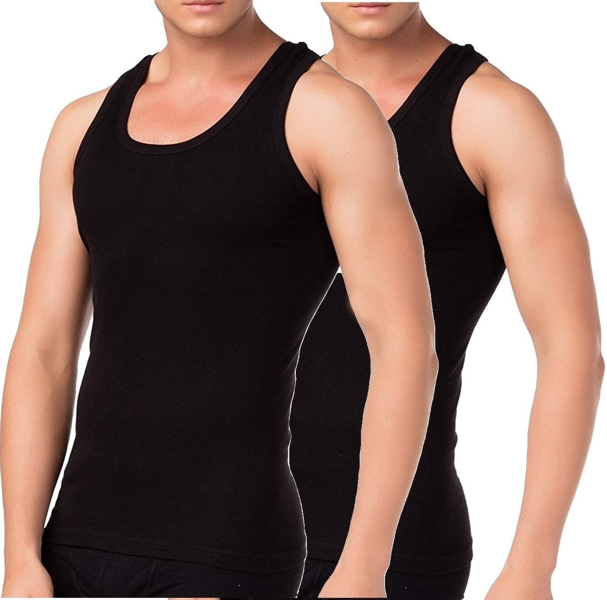 Onderhemden, okselhemden, tanktop, in wit, zwart of grijs gemêleerd, fijne rib (glad), 100% katoen