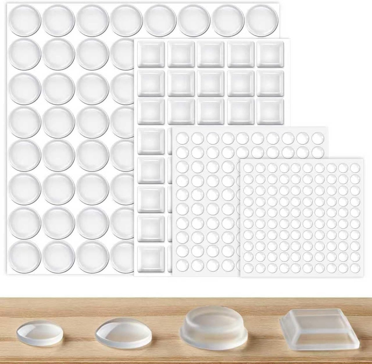 304 stuks elastische buffers, zelfklevend, elastische buffers, transparant, siliconen beschermbuffers, 4 maten, antislip pads, glasplaat, ter geluidsdemping, voorkomen wegglijden en krassen voor deur