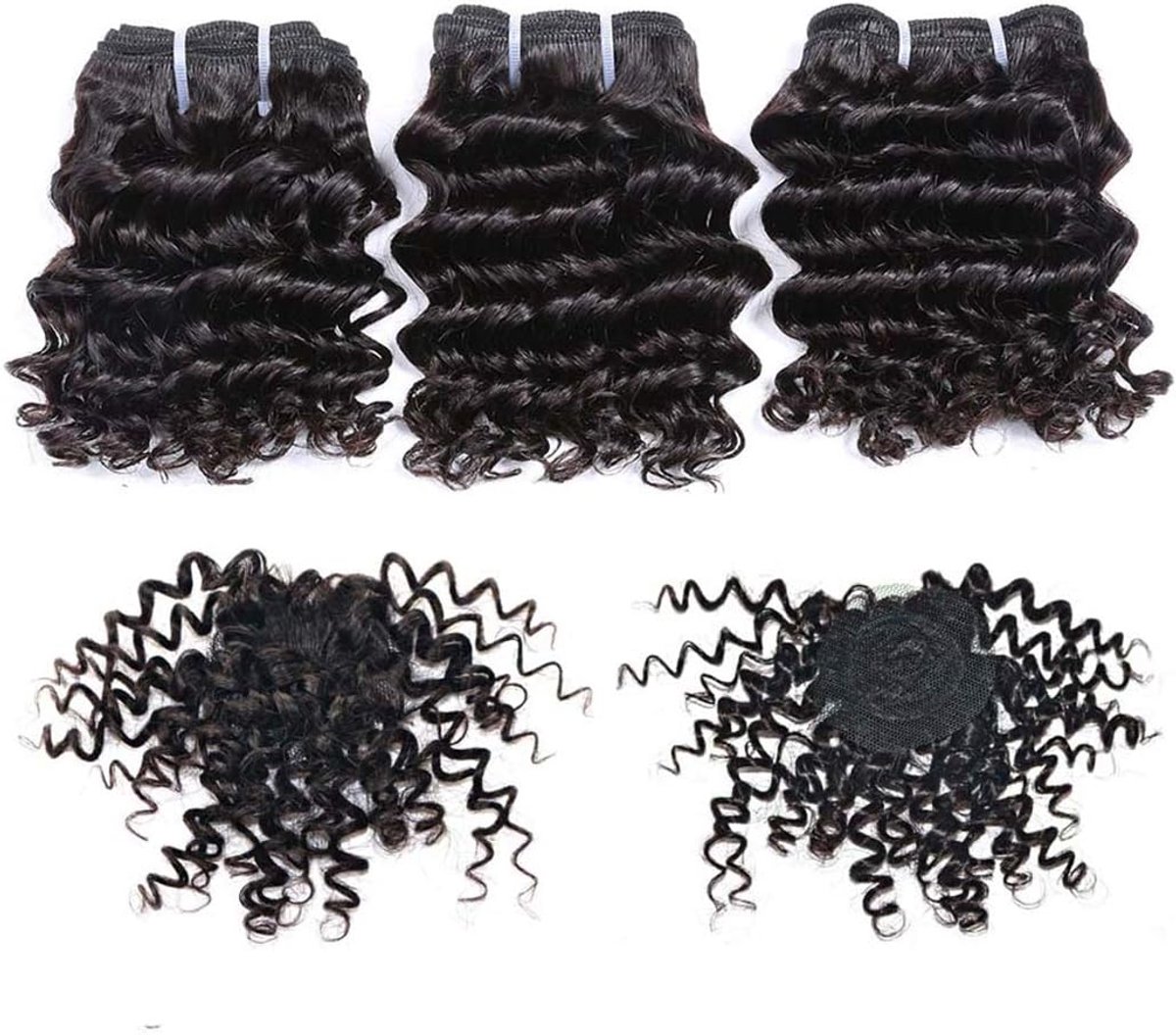 Virgin Haar Diepe Golf Menselijk Haar Weave Bundels 3 Stuks 6 Inch Weave met 1 Kleine Sluiting Natuurlijke Zwarte Kleur 119 Gram