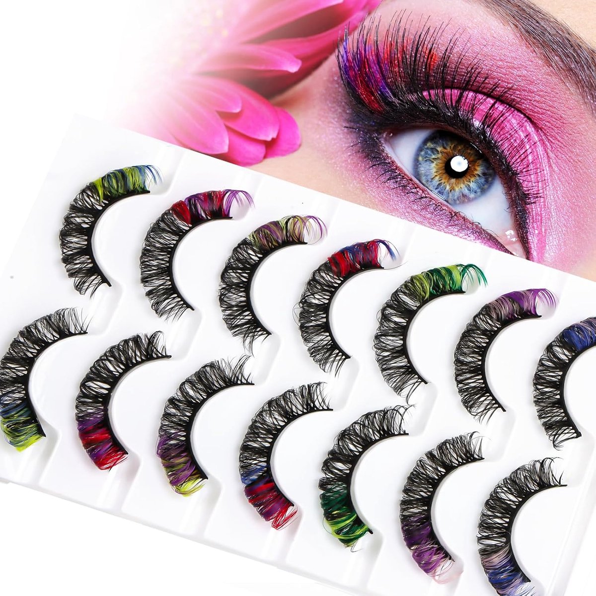 7 paar kunstwimpers, carnaval, natuurlijke 3D-volume, C-krul, Wispy Lash voor feestjes, cosplay, themafeest, carnaval, maskerade, podium, Halloween