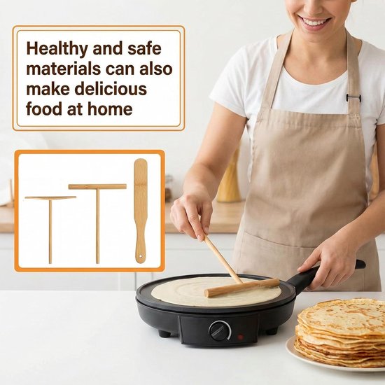 Spatels en pannenkoekenspreiders, houten spatel, voor het verspreiden en omdraaien van pannenkoeken, natuurlijk hout, voor pannenkoeken, pannenkoeken, gehakte ham — afbeelding 5