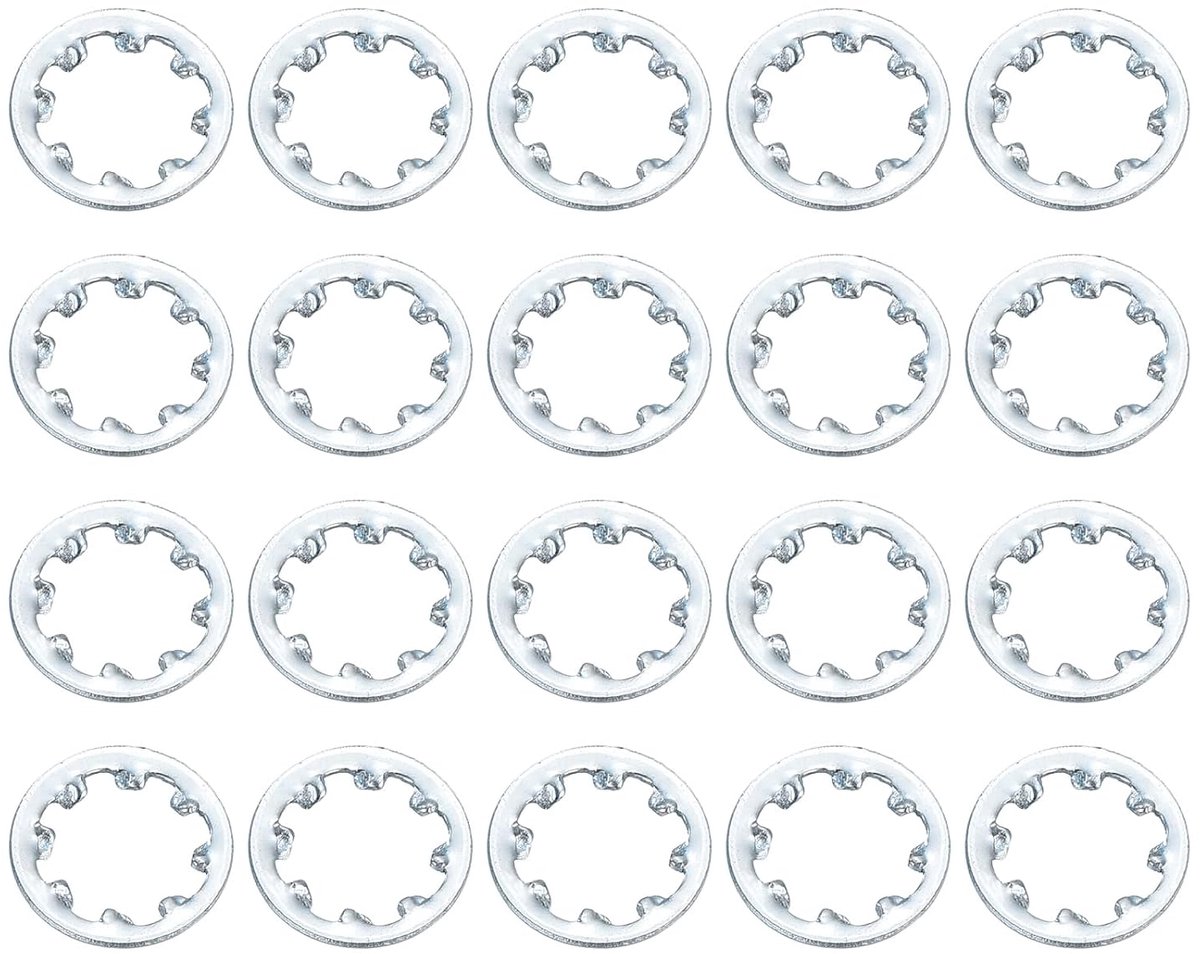1/4 inch, 50 stuks binnentandschijven, vergrendelingsschijven van verzinkt koolstofstaal met tanden, snelspanring, stermoer stopper, wit