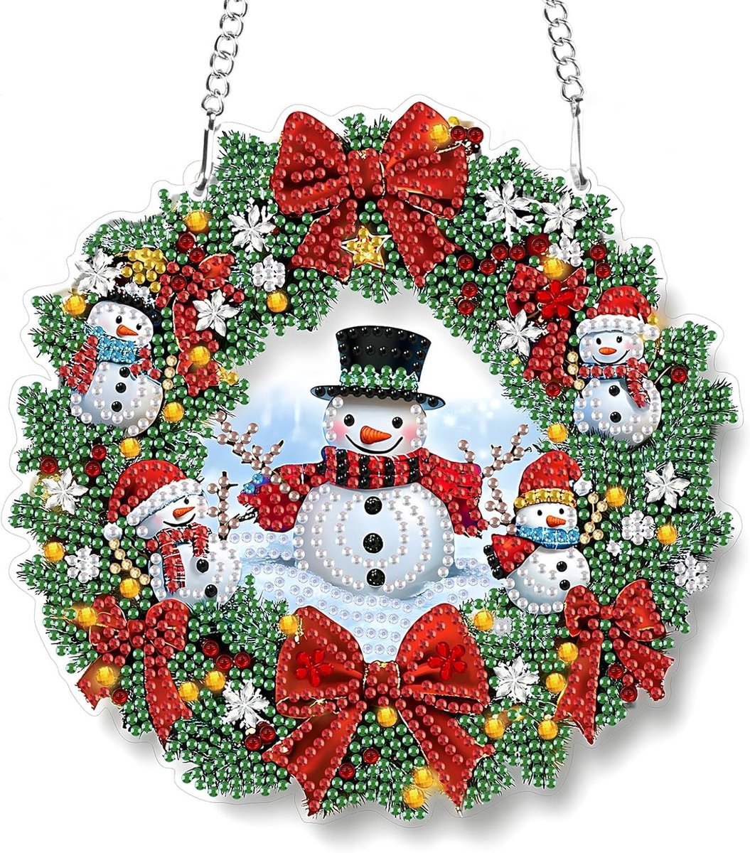 Diamond Art Hangende Ornament Kits Kerst Sneeuwman, DIY Kerst Sneeuwpop Diamant Schilderen voor Volwassenen, DIY Edelsteen Speciale Kunst Craft Decoratie voor Thuis Muur & Raam
