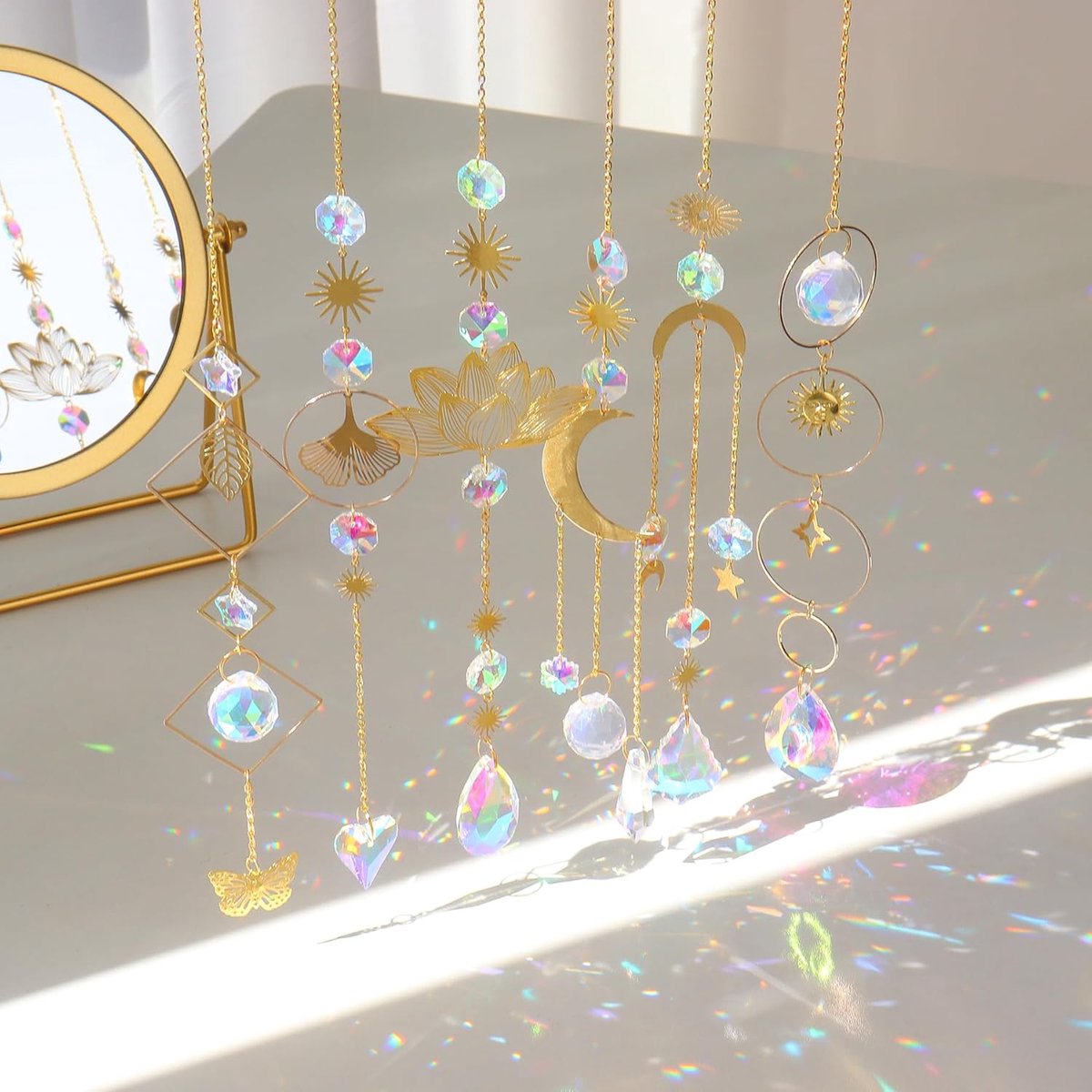 Zonnevanger, kristallen raam, 6 stuks, lotus-parelhanger, decoratie, raamdecoratie, hangende kristallen zonnevanger, regenboog, kristallen, woondecoratie