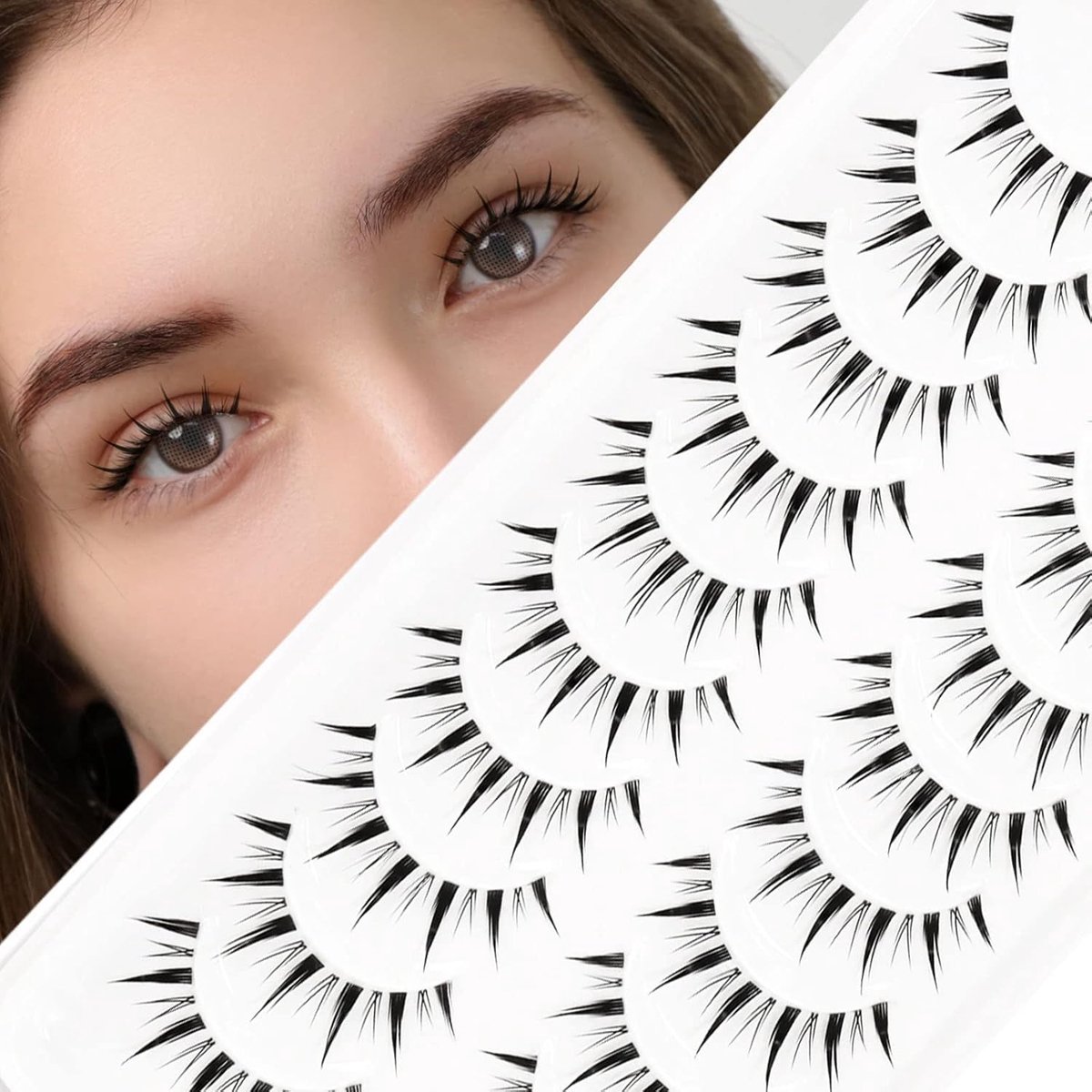 Manga wimpers natuurlijk 10 paar 5 stijl Anime valse wimpers Natuurlijke Manga wimpers voor cosplay Transparante band Manga lashes Anime fake eyelashes (Manga 12)