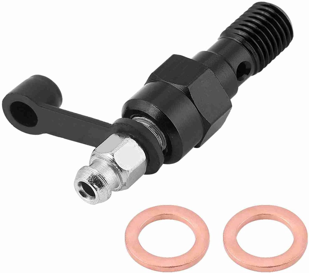 Banjo-bout Ontluchtingsschroef, M10x1.0mm Motorrem Hoofdcilinder Remklauw Ontluchtingsschroef Nippel Banjo-bout + stofkap （1 stuk）(Zwart)