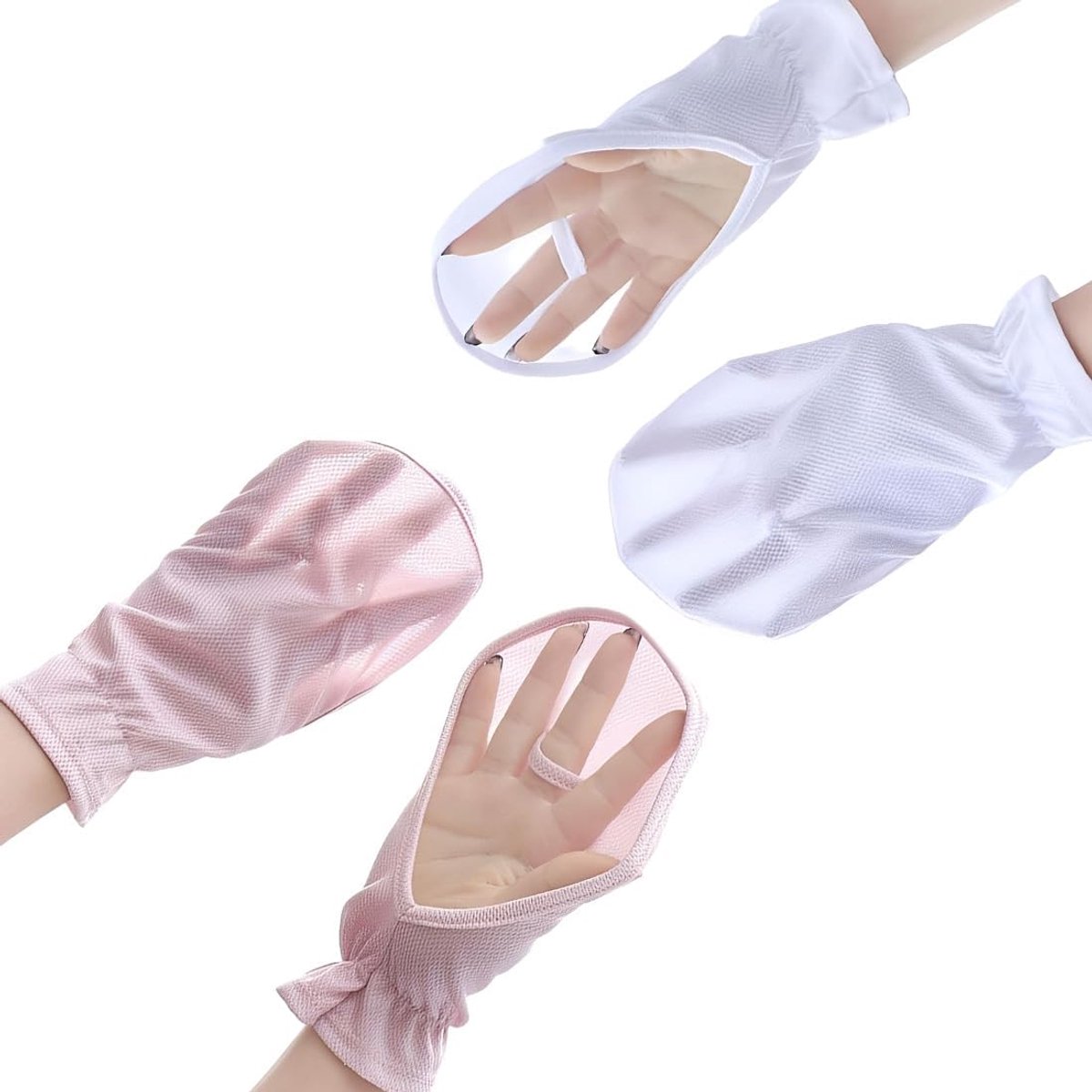 2 Paia Guanti Anti Uv, Protezione Uv Ampia E Traspirante, Guanti Solari In Rete Senza Dita Per Guida, Esterno (Poliestere, Rosa, Bianco)
