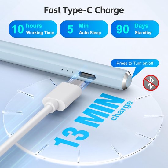 Stylus voor iPad (2026-2018) - 13 minuten snel opladen, kantelsensor, polsafstoting - geschikt voor iPad 10-6Gen, 11GenA16, Air 11/13" M2-M4, Pro 11/13" M4/M5, Pro 12.9", Air 5-3e Gen, Mini 7- 5 Gen — afbeelding 5