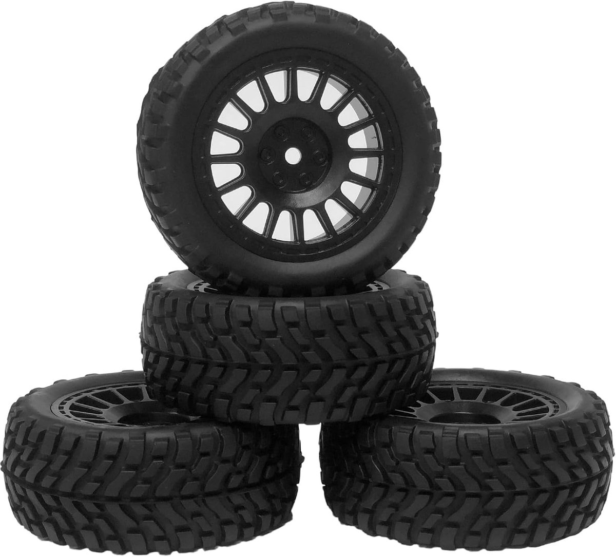 75 mm rubberen banden en kunststof wielen RC banden voor 1/10 RC op weg auto 1/16 RC Rally Auto HSP 94123 HPI Kyosho Tamiya (16 spaken, zwart)