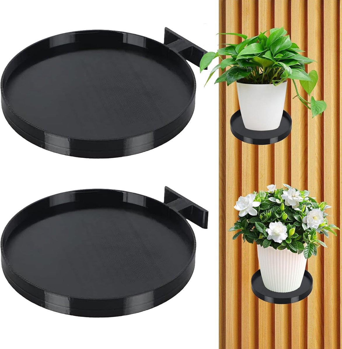 2 stuks ronde wandplanken, kunststof rek voor wandplanten, bloemenstandaard om op te hangen voor akoestische panelen, voor planten, foto's, decoratie, woonkamer (zwart)