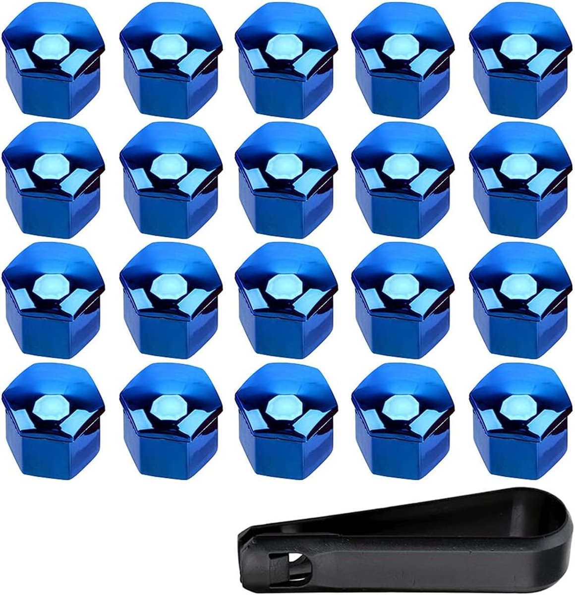 20 stuks 21mm Auto Wielmoer Cap Zeskant Band Wielbout Moer Cap Covers Bandschroef Cap met Verwijderingsgereedschap Set Stofdichte Beschermer Blauw