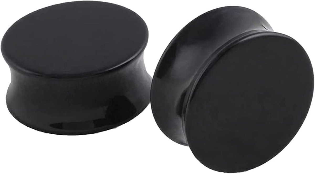 2 stuks oorpluggen, oorpluggen, acryl, tunnels, 10 mm, zwart, ronde vorm