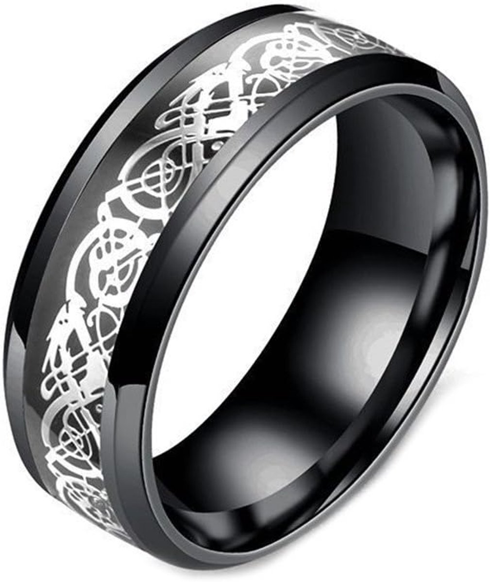 Heren 8 mm koolstofvezel Celtic draak roestvrij staal carbidring trouwring
