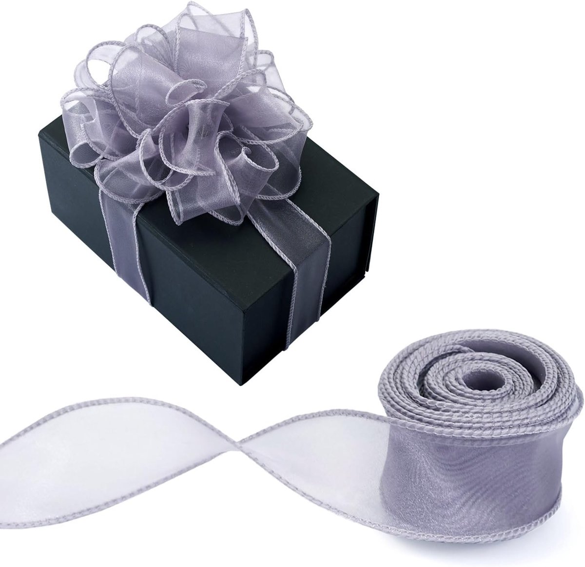 Lint 1 - 5/8 inch doorschijnend polyesterweefsel lint met naadrand voor huwelijksuitnodigingen feestboeketten decor doe-het-zelf ambachten haarstrikken - grijs