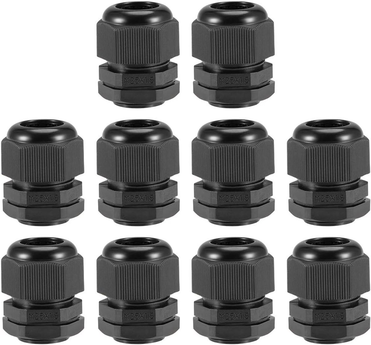 Sourcing map 10 stuks 12 mm-15 mm M25 x 1,5 kabelwartels waterdichte contramoer met sluitring zwart