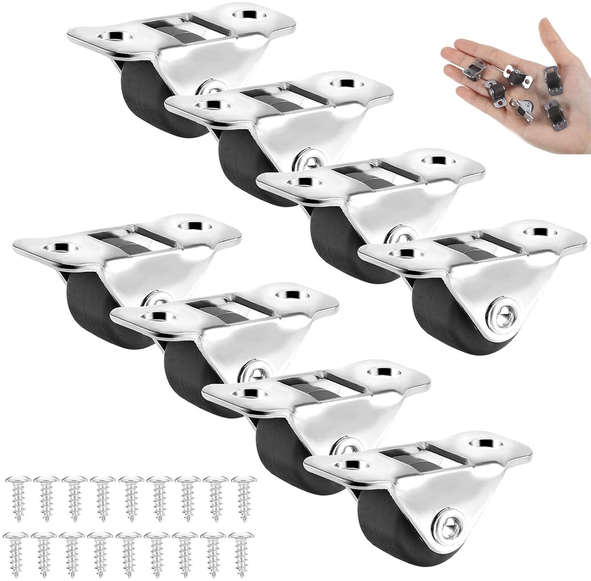 8 stuks kleine rubberen wielen met stalen bovenplaat, mini-wielen voor meubels, robuuste metalen constructie, voor kleine meubels en knutselprojecten