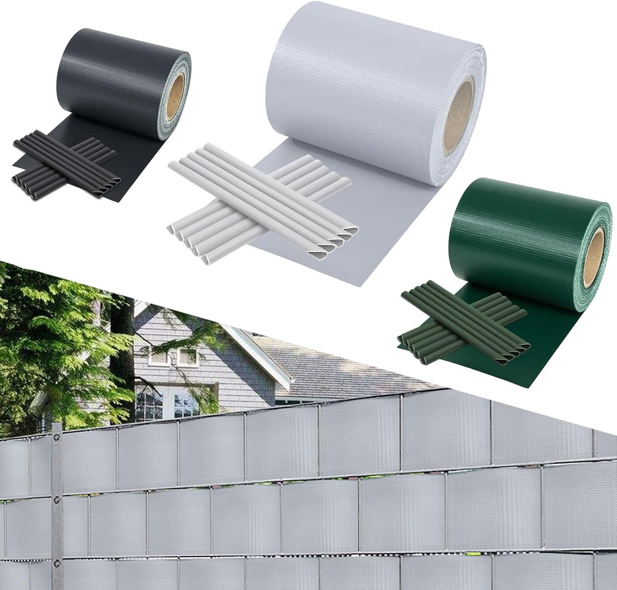 stroken voor dubbelstaafmatten, 70 m x 19 cm, pvc, inclusief 60 clips, inkijkbescherming, weerbestendig, 450 g/m², voor tuinhek, balkon, dubbelstaafmat hek, grijs