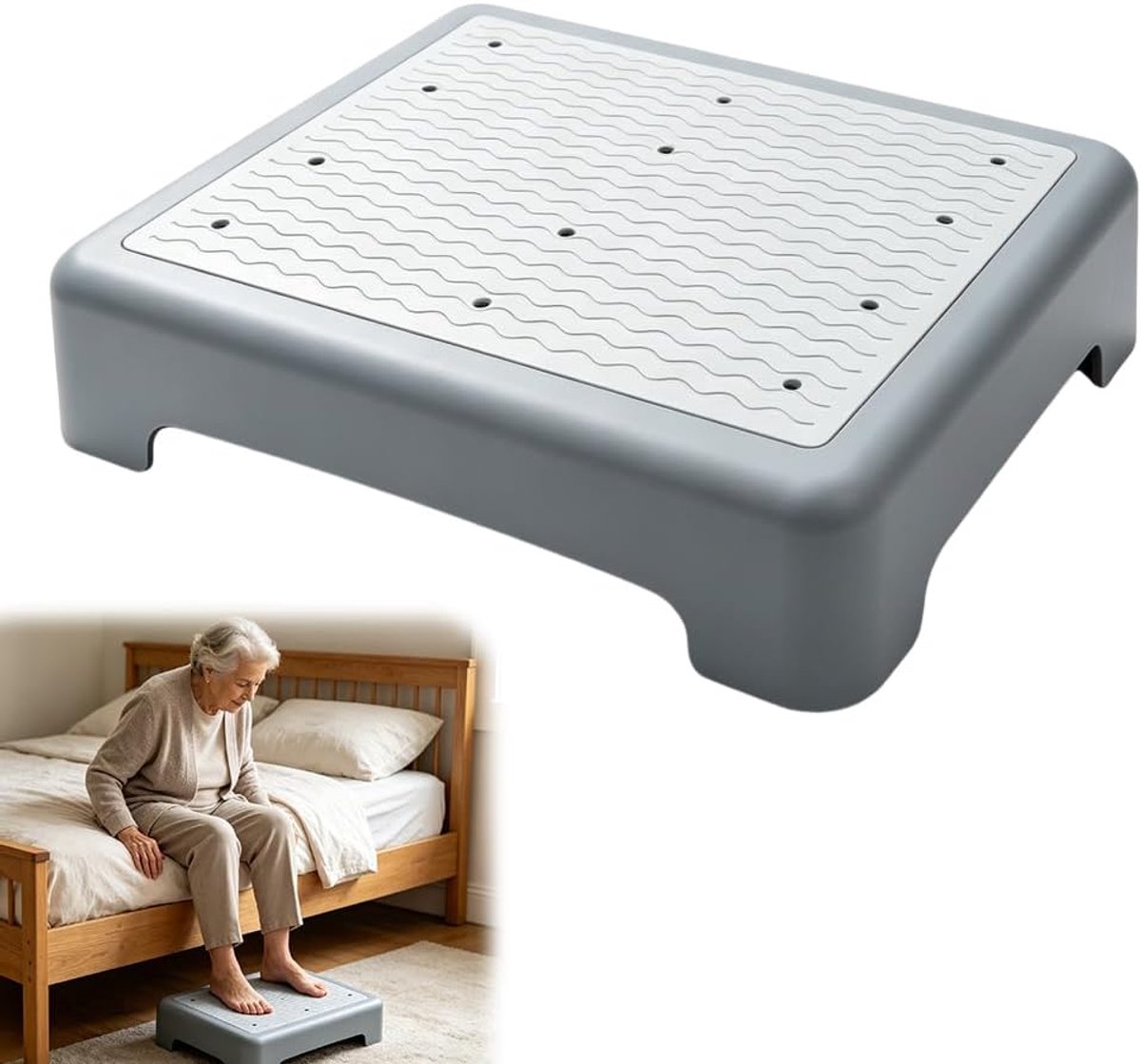 Opstapkruk voor senioren, 43 x 33 x 9 cm, halve trede, draagbaar, lage kruk, capaciteit 220 kg, stapelbaar, voor senioren, kinderen, douche, auto, buiten (grijs)