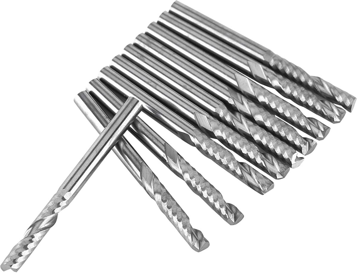 Frees met enkele fluit, 10 stuks wolfraamcarbide eindfrezen, 4 mm CNC roterende brandset, freessnijbits, voor hout acryl snijden