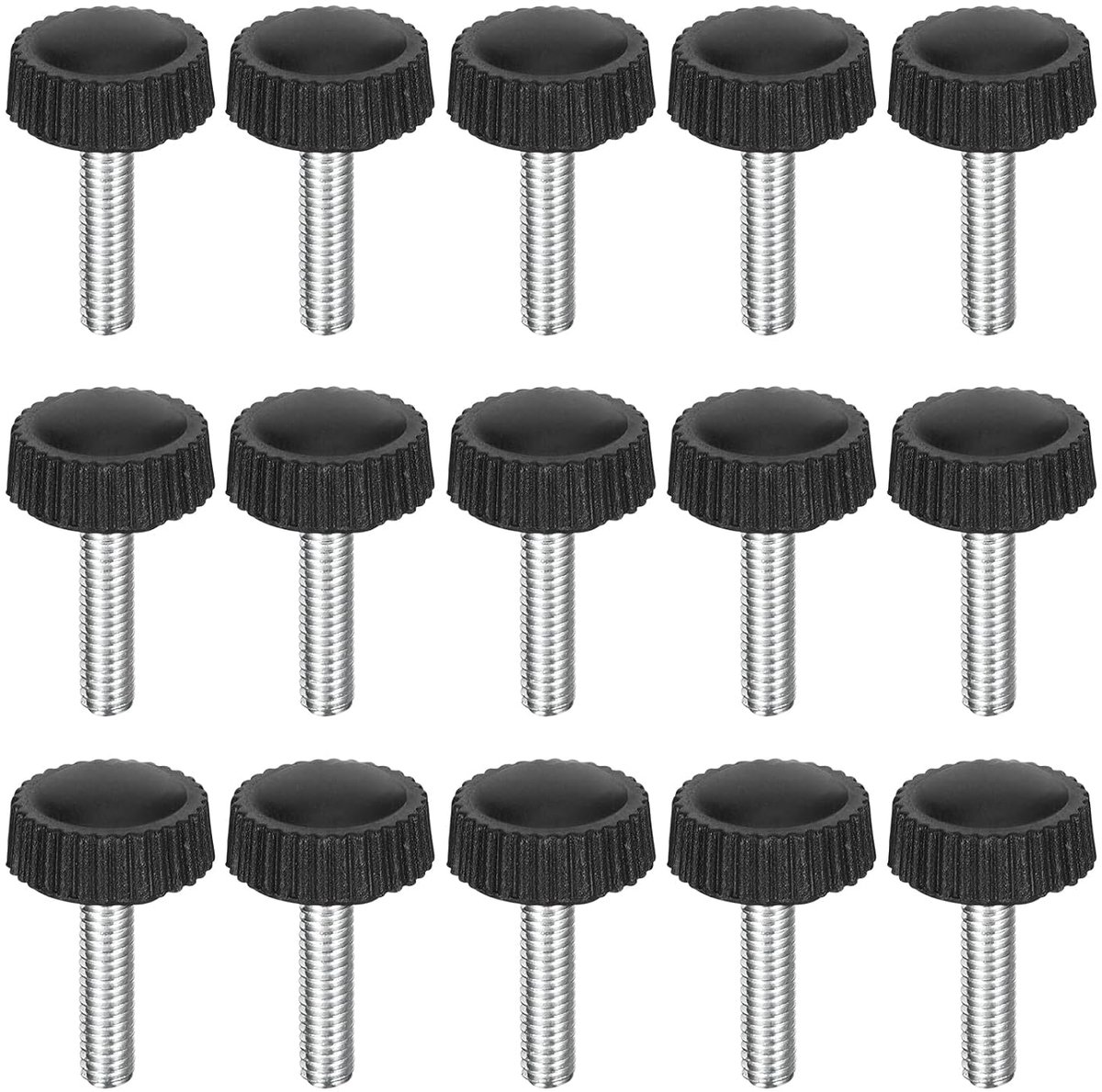 25 stuks M4 x 16 mm gekartelde kopschroeven, verzinkt, van koolstofstaal, kunststof vergrendelingsknoppen met ronde kop voor snelspanschroeven, zwart